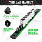 Magnetic Socket Organizer, 1-Piece Heavty Duty Aluminum Socket Holder, Socket Rail for Tool Box, Premium Quality 360° Swivel Socket Rack with 12 Clips for 1/2-Inch(Green)