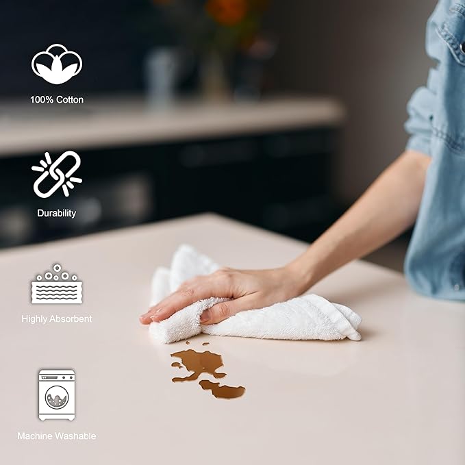 100% Cotton Terry Towels Cleaning Cloths Pack of 100 (12 x 12 Inches) White Cotton Terry Cloth Bar Rags White Bar Towels, Multipurpose High Absorbent Terry Towels for Cleaning Auto Detailing Painting