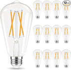 Edison Bulbs, E26 LED Bulb 60 watt Equivalent, Non-Dimmable, Soft White 2700K, ST58 Vintage Light Bulbs, 90+ CRI, 6W 600LM, E26 Medium Base, Clear Glass, 12 Pack