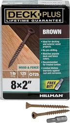 Deck Plus 2 Inch Epoxy Coated Exterior Wood and Fence Screws #8 x 2 Torx/Star Drive Included Coarse Thread, Outdoor Rust Resistant Decking Screw, Brown, 1lb Box, 125 Pieces | 49004