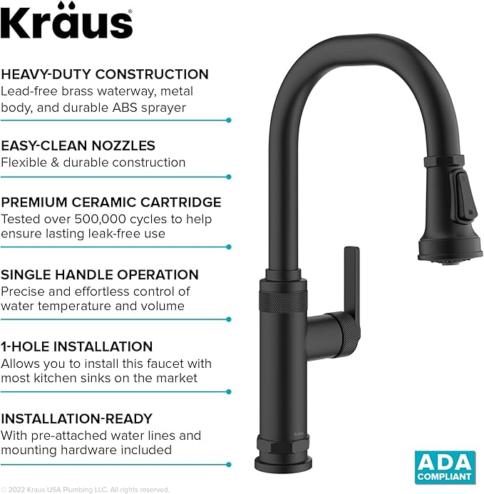 KRAUS Allyn Industrial Pull-Down Single Handle Kitchen Faucet in Matte Black, KPF-4102MB