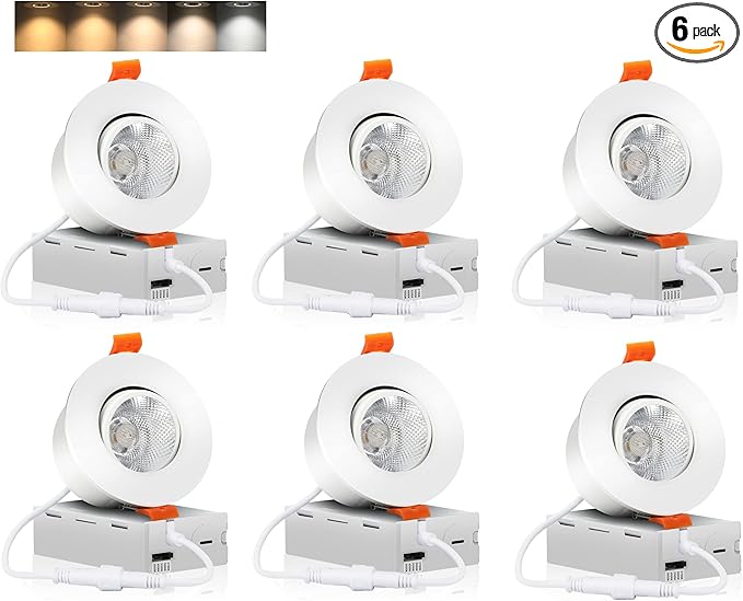 CLOUDY BAY 3 Inch 5CCT LED Eyeball Recessed Light,Dimmable Swivel Adjustable Downlight, 2700K/3000K/3500K/4000K/5000K Selectable,8W,Airtight,ETL,FCC,Pack of 6