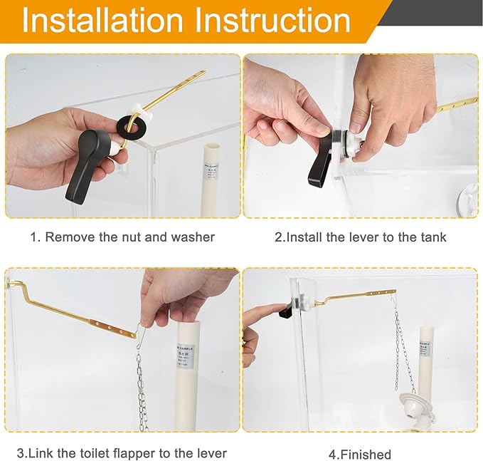 Hibbent 2 Pack Universal Metal Side Mount Toilet Handle Replacement Kit, Brass Toilet Flush Tank Lever with 2 Pieces Stainless Steel Flapper Chains for Most Toilets, Oil-Rubbed Bronze