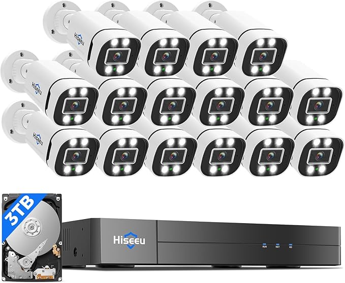 Hiseeu 16CH 3K Wired Security Camera System with Smart Dual Light,Audio,Vehicle/Person Detection,5MP 16CH DVR,16PCS 5MP IP67 Outdoor Indoor Surveillance CCTV Cameras,3TB HDD for 24/7 Home Security