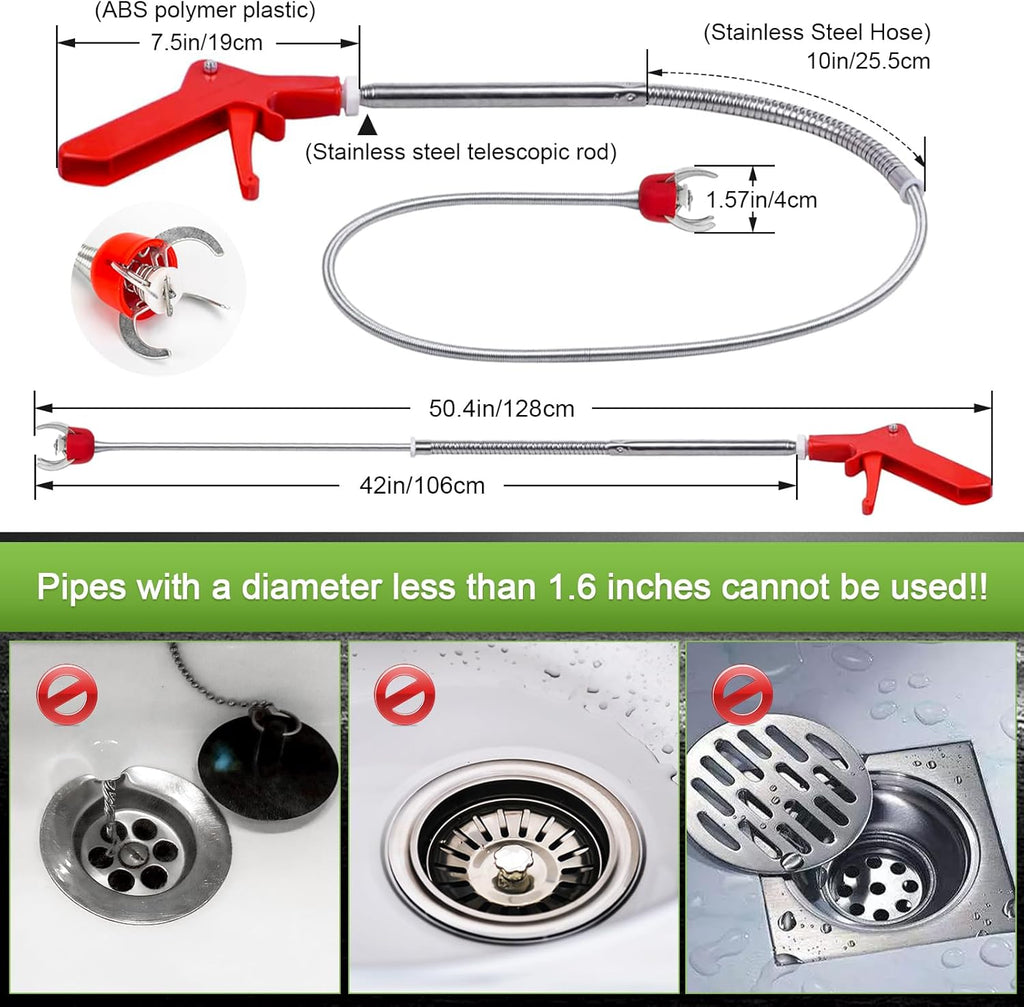 Drain Augers 68inch Toilet Snake Drain Clog Remover Toilet Auger Snake with 4 Claw Grabber Fits Pipes 1.6 Inches or Larger Flexible Clog Removal Tool for Toilets