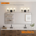 Bathrom Light Fixtures Matte Black 3 Lights Over Mirror, Wall Sconces Lighting with White Frosted Glass Shade for Toilet Washroom Bath T001MB-L3