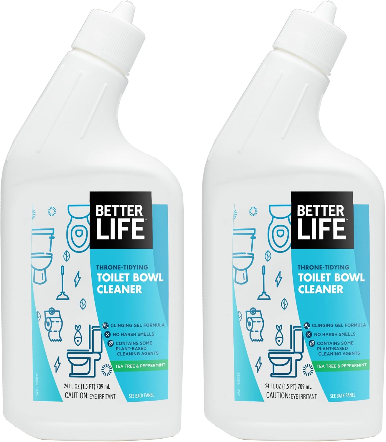Better Life Toilet Bowl Cleaner, Plant-based, Stain & Odor Remover, Tea Tree & Peppermint Scent Cleaning Gel, Liquid Bathroom Cleaners for Household, 24 Oz, Pack of 2