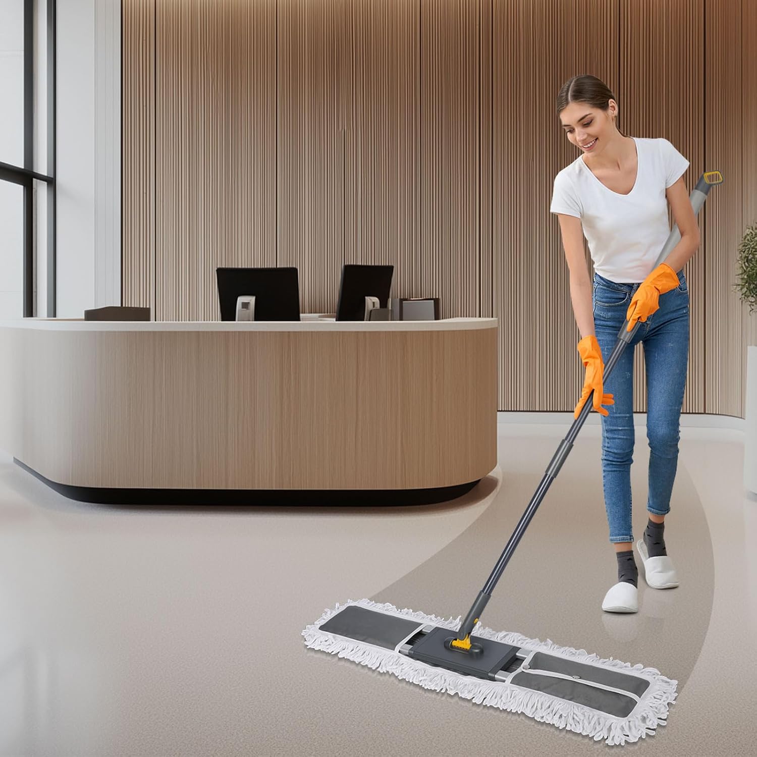 MASTERTOP Commercial Mop, 36'' Large Dust Mop,Heavy Duty Industrial Push Mops with 3 Reusable Microfibre Pads & 62'' Adjustable Handle for Home,Hotel,Mall,Warehouse