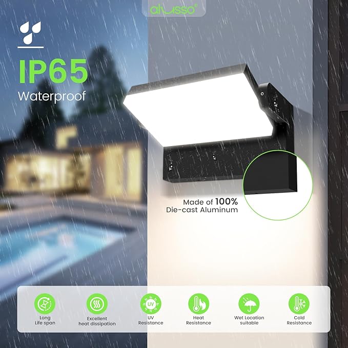 ALUSSO® 20W/40W/55W LED Flood Lights Outdoor, 360° Rotatable Outdoor Wall Light, 3000K/4000K/6500K Exterior Lighting Fixtures, Security IP65 Waterproof Wall Pack Lights for Garage, Porch, Yard, Black