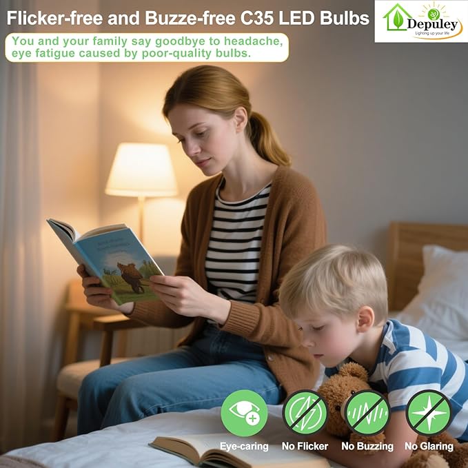 Depuley LED Light Bulbs E12: 24-Pack Candelabra Light Bulb 4W Equivalent 40W - Edison Vintage Bulbs Warmlight 2700K C35 Clear Bulbs 500 LM 80+CRI Non-Dimmable