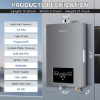 Propane Tankless Water Heater, 4.21GPM 16L Indoor,Instant Hot Propane Gas Water Heater with Fahrenheit Digital Display,Multi-Protection