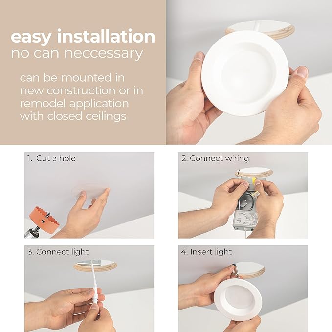 Builder Essential 3in 550 Lumens Round LED Recessed Light and Housing for Remodel or New Construction with Regressed Trim 3-Power Modes 4W-6W-8W, 5-CCT 2700-3000-3500-4000-5000K in White IC-Rated