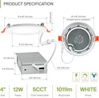 ASD 6 Pack LED Recessed Lighting 4 Inch 12W, 5 CCT 2700K-5000K CRI90+, IC Rated Ultra Thin Dimmable Ceiling Lights with J Box, Canless Wafer Downlight, Round Slim Panel Light, Energy Star ETL, White