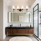 New Bathroom Vanity Light Fixtures 3 Lights Brushed Brass Glass Shade Modern Wall Bar Sconce Over Mirror (Brushed Black, 4T)