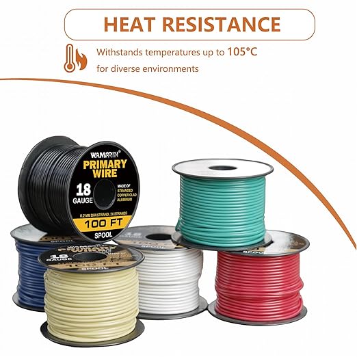 18 Gauge Wire Combo, 6 Color Rolls, 100ft Each (600ft Total) - Flexible Copper Clad Aluminium, Ideal for Light-Duty Tasks, Home & Auto