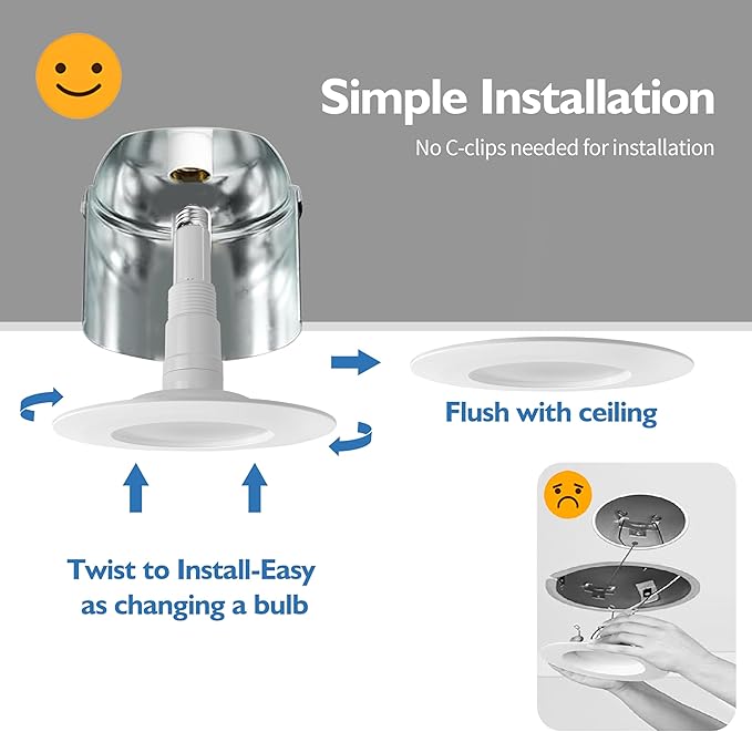 Jolux 4-Pack 5/6" Retrofit LED Recessed Lighting,60W,5000K Daylight,800 Lumens,Dimmable,Led Replacement can Lights,Simple Installation Adjustable Retrofit Downlight,ETL,E26 Base,Bevel Trim
