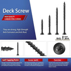 #10 x 2-1/2" Deck Screws (158Pcs) 2lb. Exterior Wood Screws. Carbon Steel, Black, Flat Head, Rust Resistant epoxy Coated, with T25 Star Bit