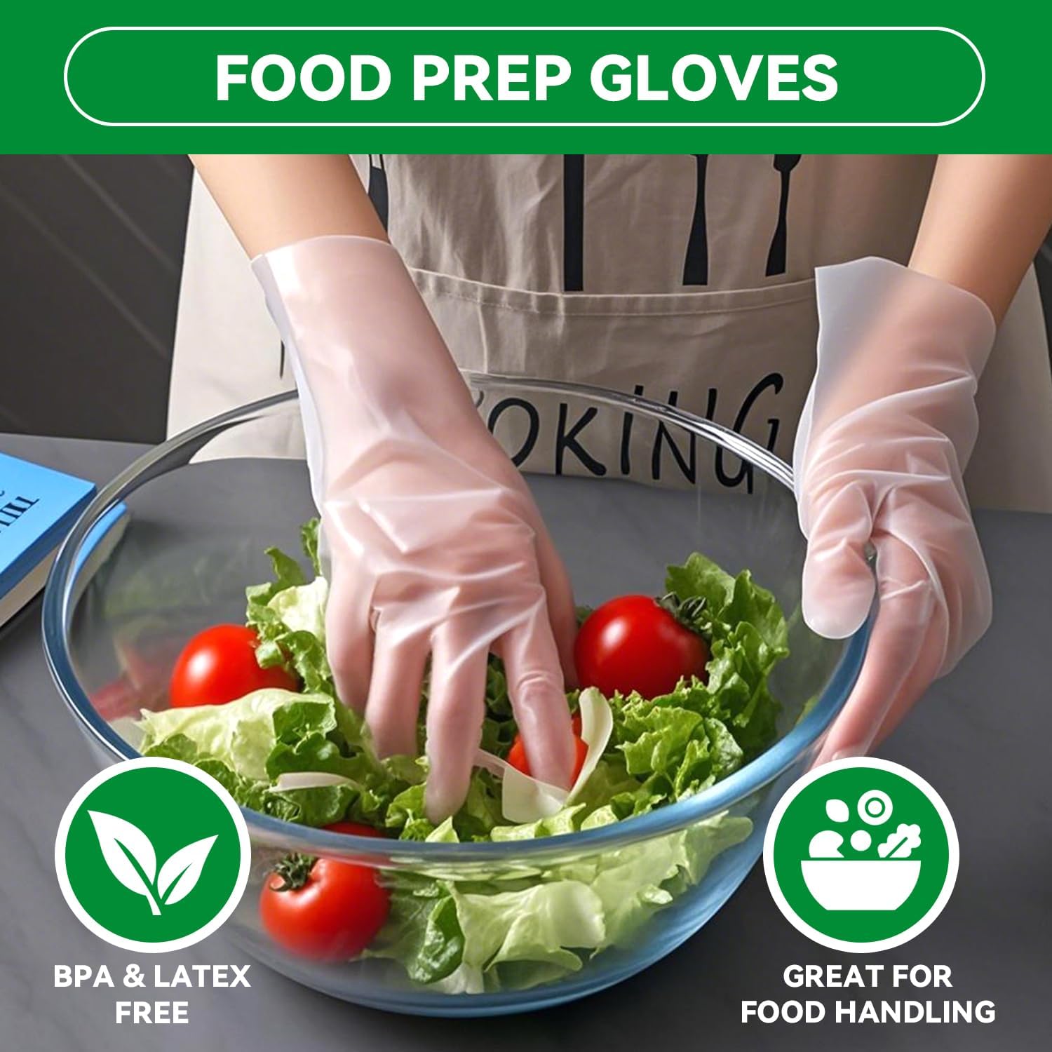 Plastic Gloves Disposable, Latex-Free, Powder Free, Clear Gloves Safe for Cooking, Food Prep, Kitchen,Cleaning