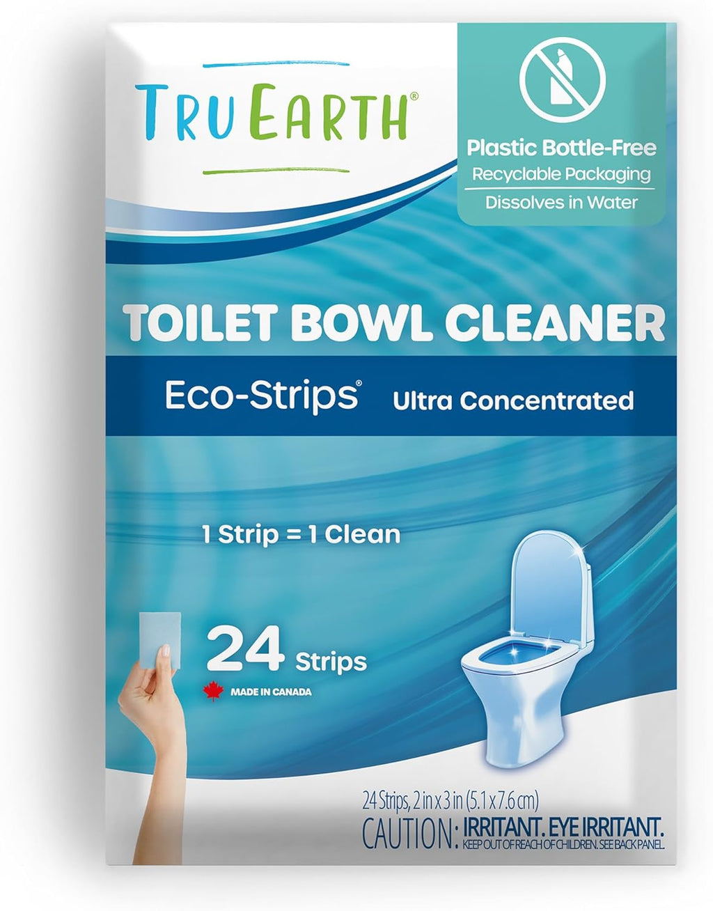 Tru Earth Toilet Bowl Cleaner Eco-Strips | Plastic Jug-Free, Septic-Safe for Cleaning | Easy to Use | 24 Strips