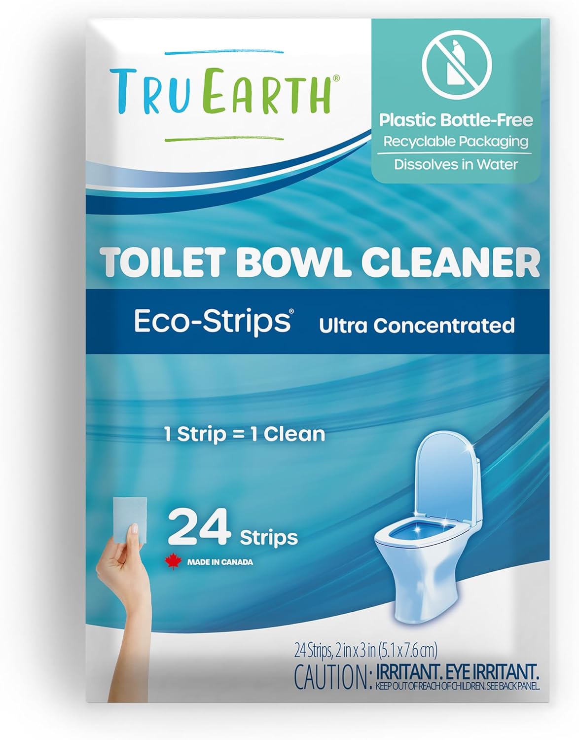 Tru Earth Toilet Bowl Cleaner Eco-Strips | Plastic Jug-Free, Septic-Safe for Cleaning | Easy to Use | 24 Strips