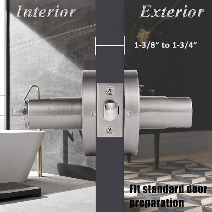 Probrico Satin Nickel Privacy Door Levers, Flat Interior Bath/Bed Door Handles, Reversible for Right & Left Handed Bedroom/Bathroom Doors, 5 Pack