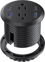 Jgstkcity Desktop Power Grommet, 65W USB C Fast Charging Port, Flush Mount Recessed Power Strip 3inch Hole,2 Outlets,4 USB Ports, Countertop Outlet (Black, 65W USB Port)