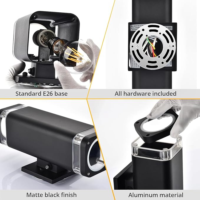 wowlite Dusk to Dawn Outdoor Wall Light 2 Pack, Modern Exterior Lights for House, Matte Black Outdoor Wall Sconce with E26 Base, Waterproof Outdoor Light Fixture Wall Mount Up and Down Lighting