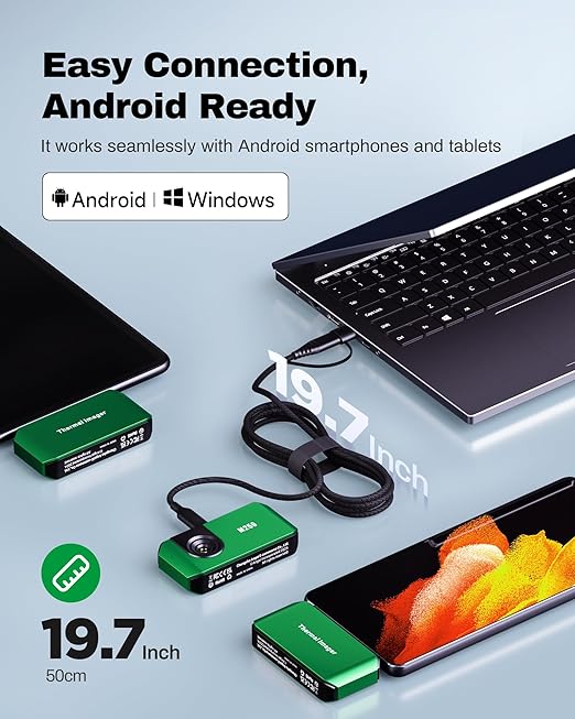 M256 Thermal Camera, 512x384 TISR Resolution Thermal Imager, 256x192 IR Resolution, -4°F~842°F Temp Range, Thermal Imaging Camera for Android Smartphones and PC(Green)