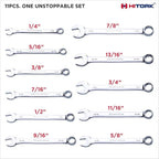 Hitork 11 Piece Combination Wrench Set with Roll Pouch, SAE Sizes (1/4" - 7/8"), Drop Forged Cr-V Steel, Chrome Plated Mirror Finish, 12 Point Box End, 15° Offset, Exceeds ANSI Standards