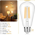 Vintage LED Edison Bulbs 60 Watt Equivalent Dimmable 7W ST58 LED Filament Light Bulbs Soft White 2700K Antique Style Lighting High Brightness 800LM E26 Medium Base Clear Glass for Home Office, 12 Pack