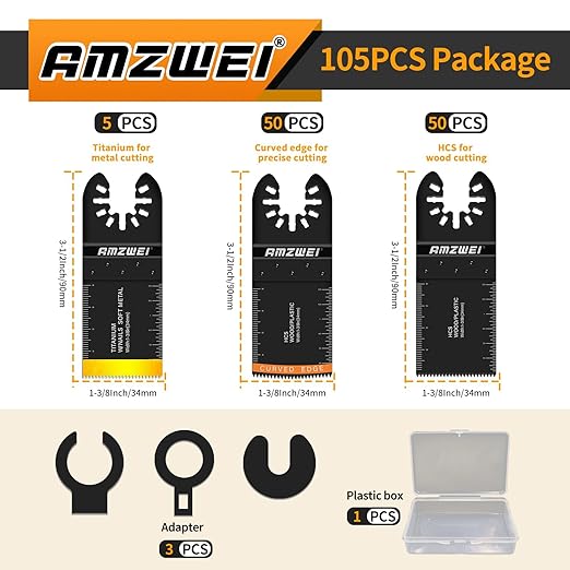 105Pcs Titanium & HCS Oscillating Tool Blades, Professional Oscillating Saw Blades for Wood Plastic Metal Cutting, Multi Tool Blades Compatible with Dewalt Bosch Milwaukee Ryobi