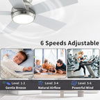 42 Inch Brushed Nickel Ceiling Fans with Lights and Remote, LED Low Profile Flush Mount Ceiling Fan for Bedroom, Living Room, Patio, Quiet DC Motor, 5 Blades