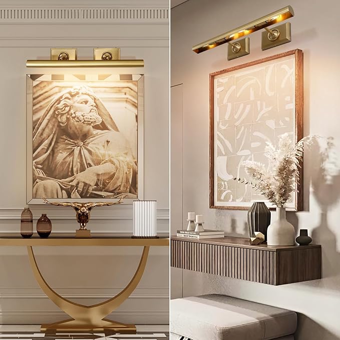 Picture Light, 24in Hardwired Picture Lights for Wall, Dimmable Wall Sconces Poster Light, Brass 4 Lighting for Paintings Frames Art Display Gallery Bedroom Living Room-Included Bulbs(Gold)