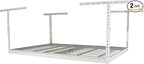 MonsterRax Overhead Garage Storage Racks 4x6, Heavy Duty Industrial Steel Construction, Ceiling Mounted Shelving Platform, 24"-45" Adjustable Hanging Storage Organizer, White (Two-Pack)