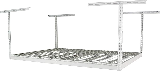 MonsterRax Overhead Garage Storage Racks 4x6, Ceiling Mounted Shelving, Adjustable Hanging Storage Organizer, Heavy Duty Steel, Holds 500 Pounds, Color: White, Adjusts 24"-45” off Ceiling