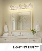 zeyu 36 Inch Farmhouse Modern Bathroom Lighting Fixture, 5-Light Bathroom Vanity Light, Brushed Nickel Finish with Clear Glass Shade, ZSL72B-5W BN