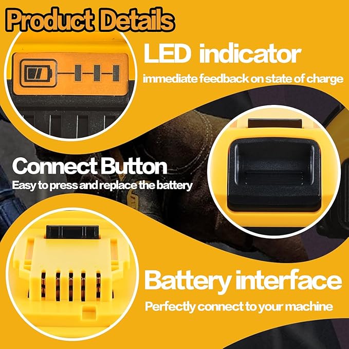 2-Pack 6.0Ah High Capacity Replacement for Dewalt 20V Max Tools, Compatible with Dewalt 20 Volt Lithium Battery DCB200 DCB201 DCB203 DCB204 DCB206 DCB207 DCB180 DCB181 Cordless Power Tools