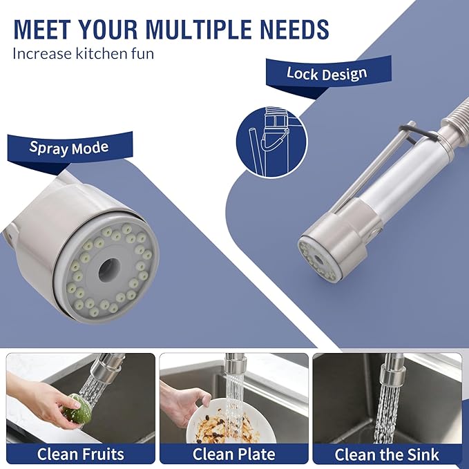 Fapully Kitchen Faucets with Pull Down Sprayer,Commercial Single Handle Kitchen Sink Faucet with LED Light,Brushed Nickel