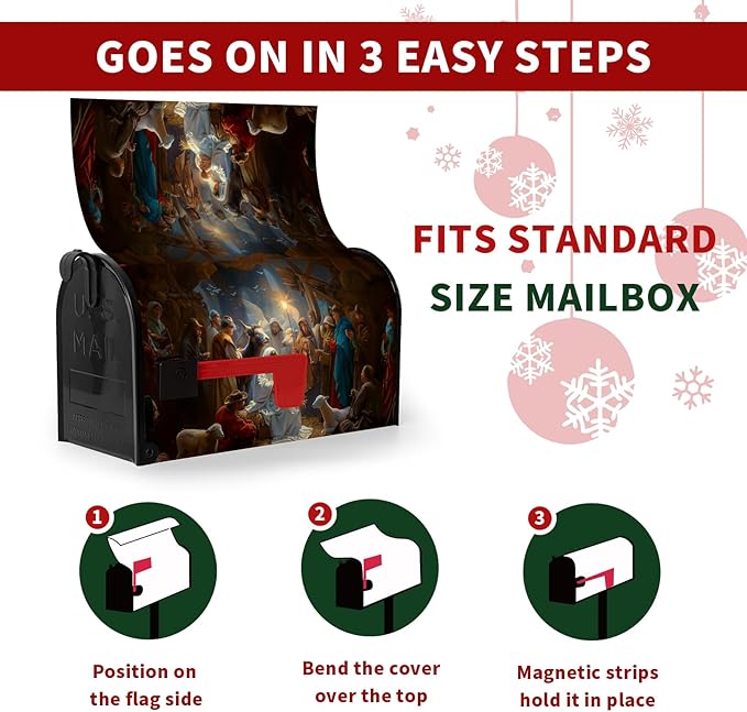 Christmas Nativity Holy Night Mailbox Covers Magnetic 21 X 18 Inch Standard Size Vintage Winter Xmas Nativity Mailbox Wraps Post Letter Box Cover for Outside Garden Yard Decor