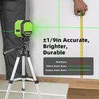Laser Level with Tripod, HUEPAR 100Ft Self Leveling Laser Level Rechargeable Green Cross Line Laser Leveler Tool for Picture Hanging, Tile, Home Renovation, Carrying Bag Included (25.6 in Tripod)