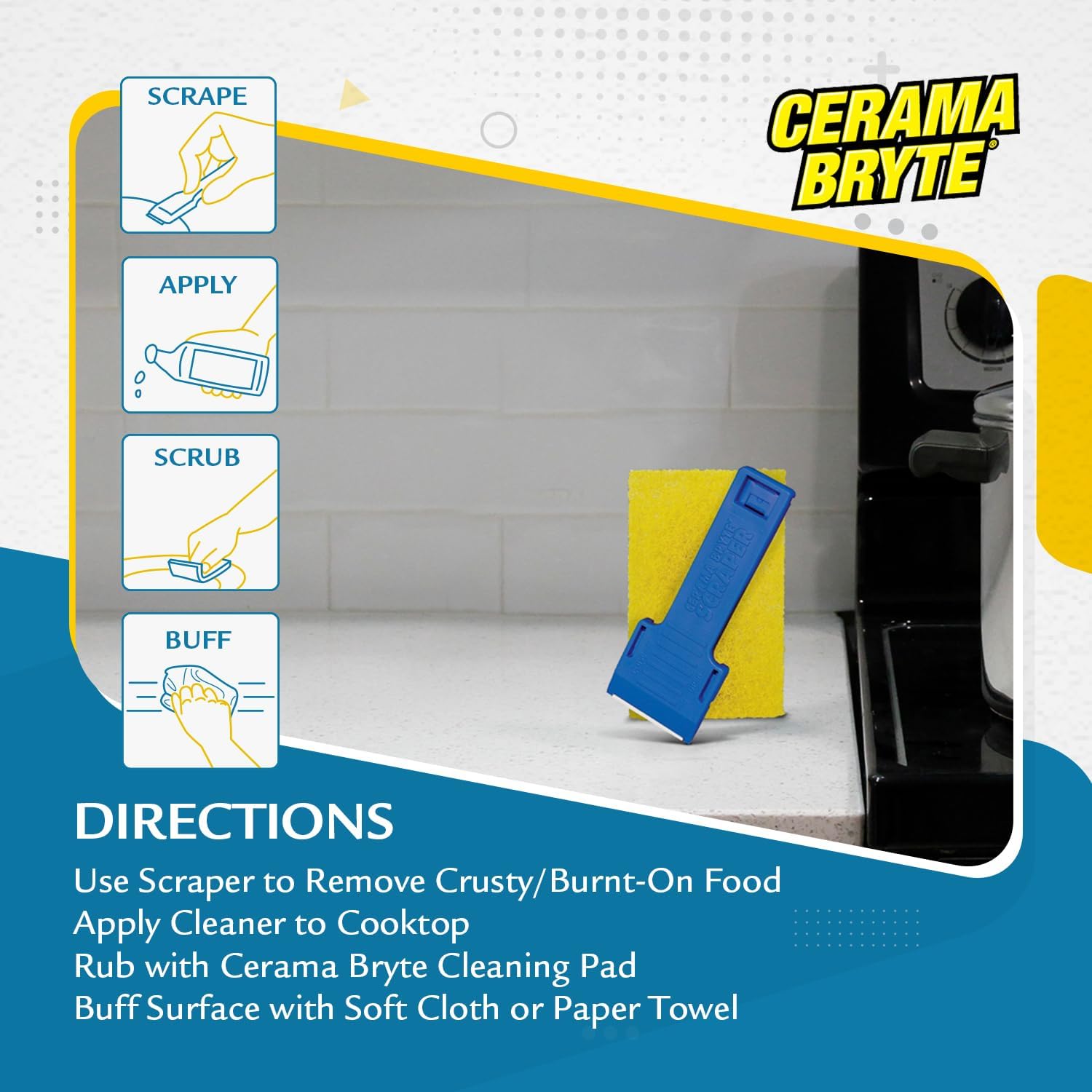 Cerama Bryte Cook Top Cleaner 18 oz 2-Pack & Scraper Pad Bundle