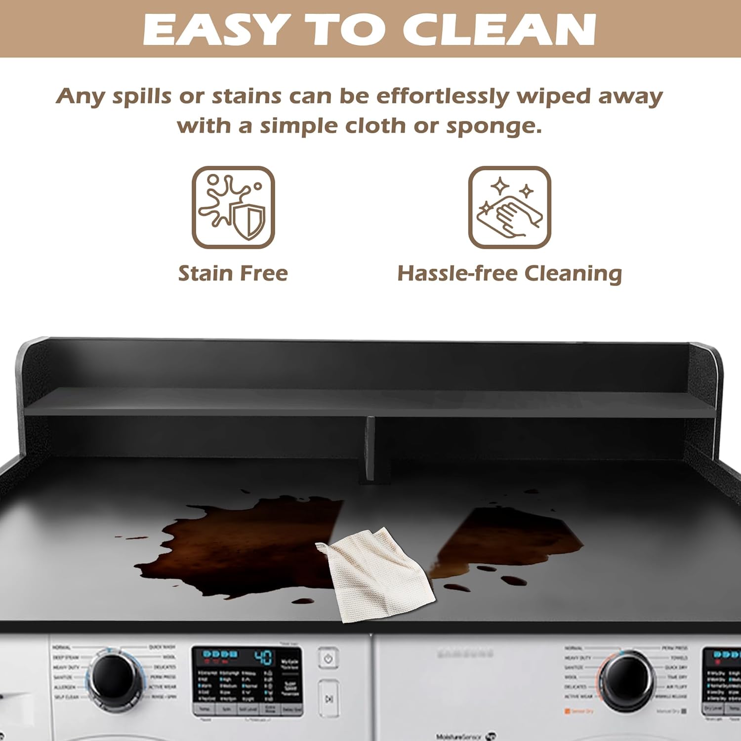 Royxen Laundry Countertop with 2-Tier Shelf Universal Fit, Washer and Dryer Countertop with Storage Space, Shelf Height 11.5 Inches, Solid Wood, Black