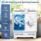 Giantex Portable Washing Machine, 20lbs Washer and Spinner Combo, Twin Tub 12lbs Wash & 8lbs Spin, Mini Compact Laundry Clothes Lavadora Portatil for Apartment Dorm RVs (White & Grey)