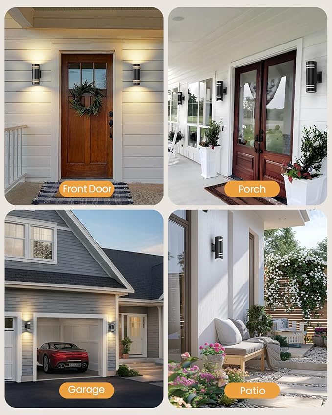 SHIMR Modern Outdoor Wall Lights Dusk to Dawn, Aluminum Outdoor Light Fixture with LED Bulbs, Black Cylinder Outdoor Sconce Up and Down Outside Lights for House Porch Garage, ETL Listed