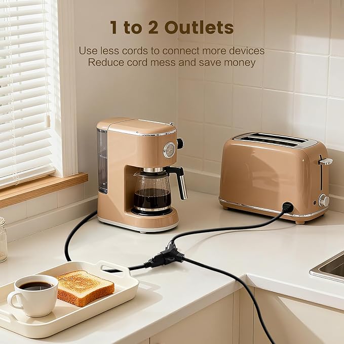 SURAIELEC Extension Cord with Multiple Outlets 3 FT, 2 Grounded Outlets 1-to-2 Splitter, 16 AWG Heavy Duty Power Cord for Kitchen & Living Room, Christmas Light, Waterproof SJTW, ETL Listed, 2 Pack