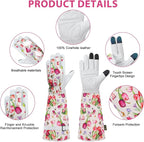 DLY Gardening Gloves for Women, Rose Gloves Gardening Thorn Proof, Long Garden Gloves for Women, Breathable Cowhide Leather Gauntlet(Medium,White)