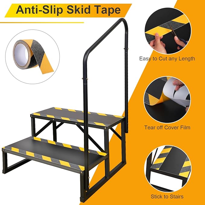 RV Steps with Handrail, Hot Tub 2 Steps with Handrail, Portable Stairs Steps for 5th Wheel RV, Mobile Home Stairs Outdoor RV Step Ladder for Camper and Porch with Non Slip Assist Handrail