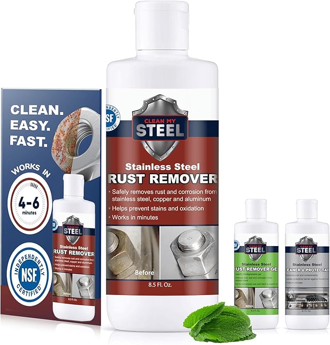 Stainless Steel Rust Stain Remover & Cleaner, Soft Cleanser, Safe for Food Areas, Non-Toxic for Appliances Perfect for Commercial Equipment, Refrigerator, Cybertruck and more (8.5 oz)