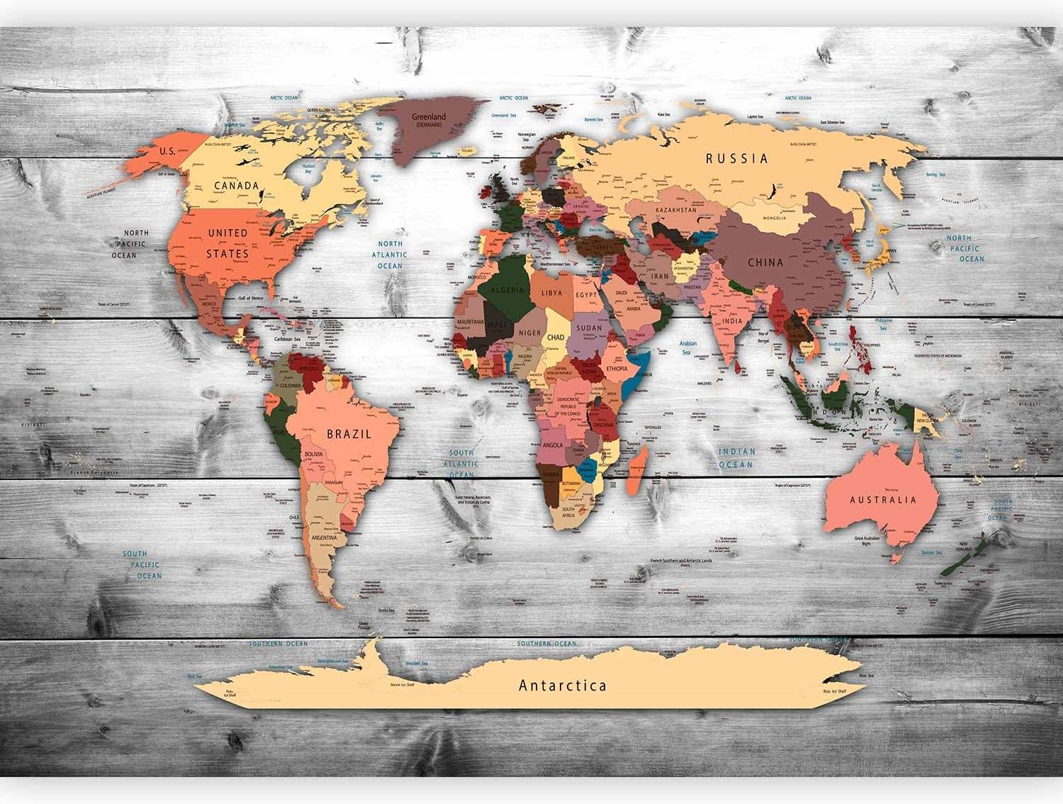 artgeist Premium Wall Mural World Map 157x110 in - XXL Non-Woven Wallpaper Fleece Wall Decor Photo Print Picture Image Design Home Map of The World k-B-0009-a-c