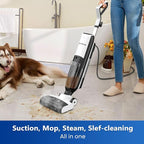 4-in-1 Steam Vacuum Mop - High-Performance Wet Dry Floor Cleaner for Hardwood Floors Carpets, 212°F Steam for Tough Stains, Self-Cleaning LED Display